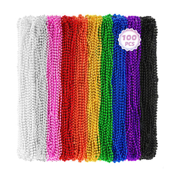 100 Pcs Mardi Gras Beads, 33'' Assorted Colors Carnival Beads Bulk, 10 Kinds Colors Beaded Stuff Set, Parade Throw Accessories S