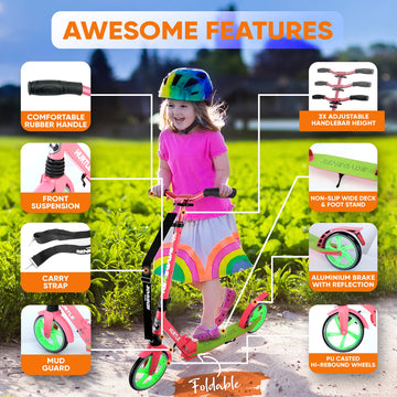 Hurtle Lightweight And Foldable Kick Scooter, Watermelon (Hurts89)