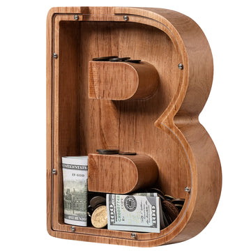 Piggy Bank For Kids Boys Girls, Wooden Large Letter Piggy Bank Alphabet Money Bank With Initial B, Coin Bank Fun Gifts For Birth