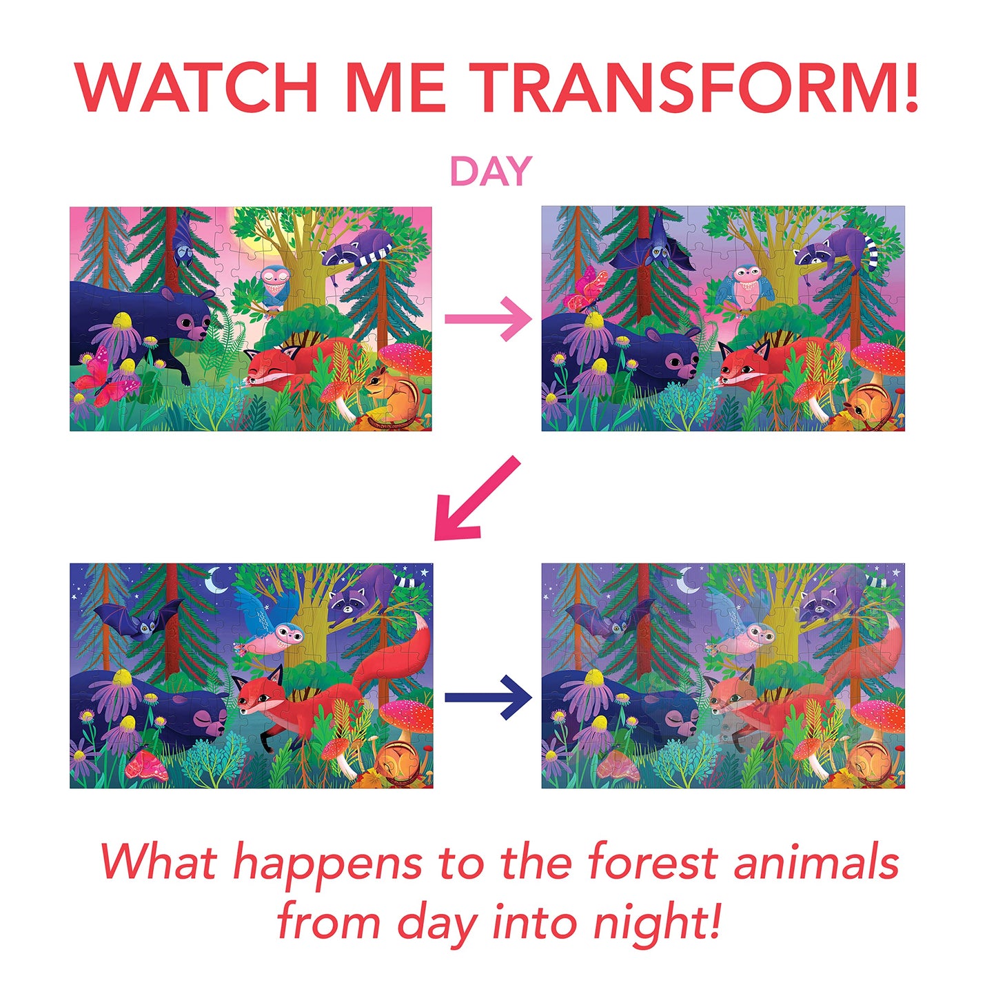Mudpuppy Forest Day & Night 75 Piece Lenticular Puzzle From Mudpuppy, Colorful Forest Illustrations, Exciting And Innovative Puz