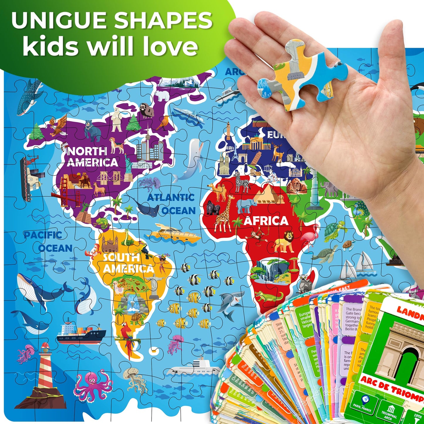 Quokka Puzzles For Kids Ages 8-10 - 150 Pcs Jigsaw Puzzles For 6-8 Year Olds - 400+ Facts On 50 Double-Sided Flashcards | Learn World | Education Activity Gift - Shaped Puzzles For Toddlers 4-6