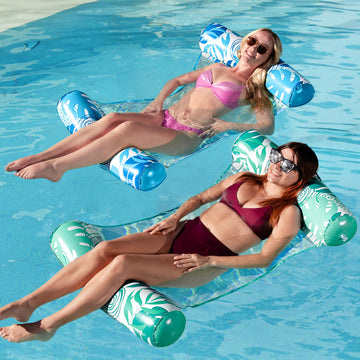 Sloosh 2 Tropical Leaves Packs Hammock Pool Floats Adults, 4-In-1 Multi-Purpose Inflatable Pool Floaties Pvc Water Hammock Loung