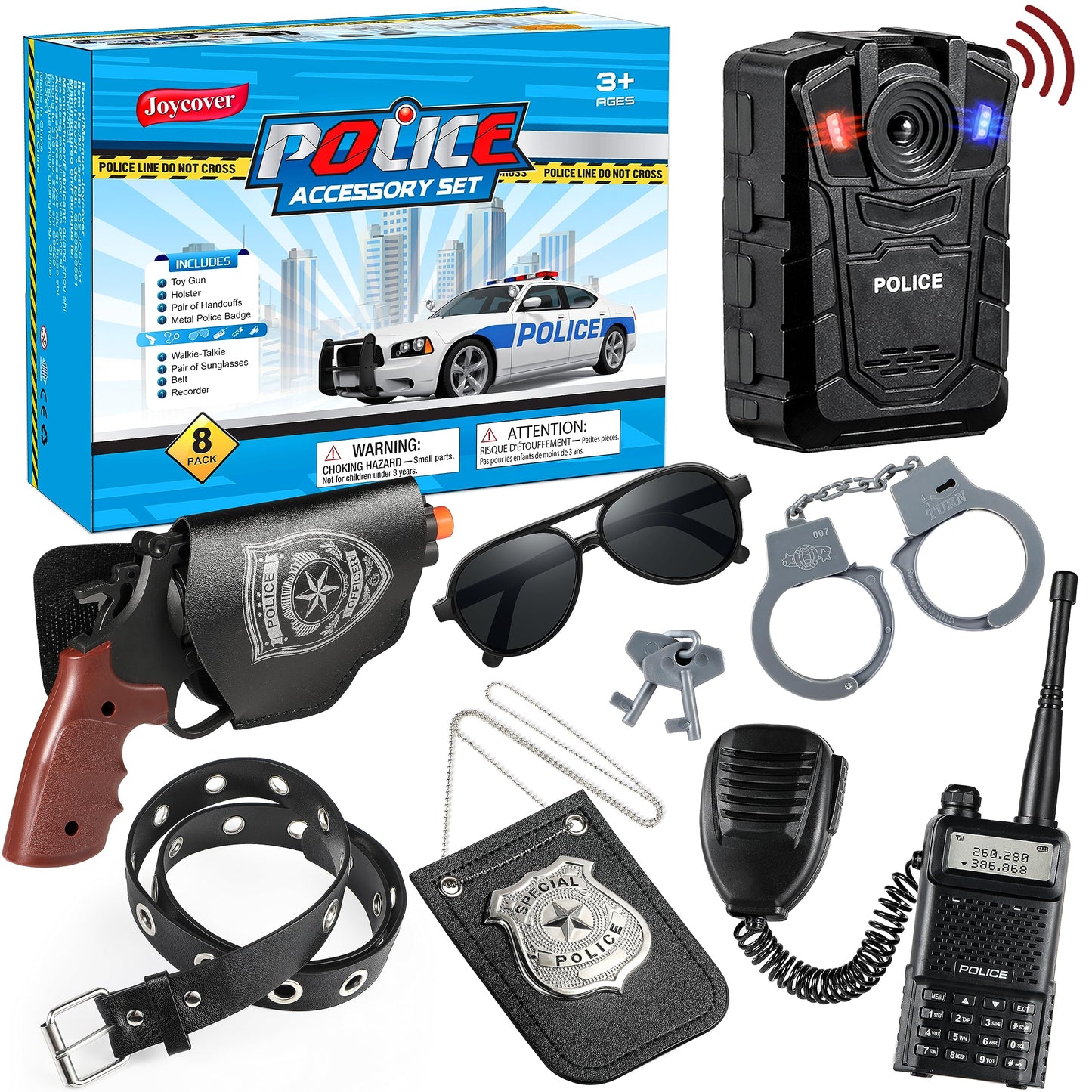 Deluxe All-In-One Police Accessories Role Play Set For Kids, Include Police Badge, Handcuffs, Belt. 8Pcs Cop Accessories, Hallow