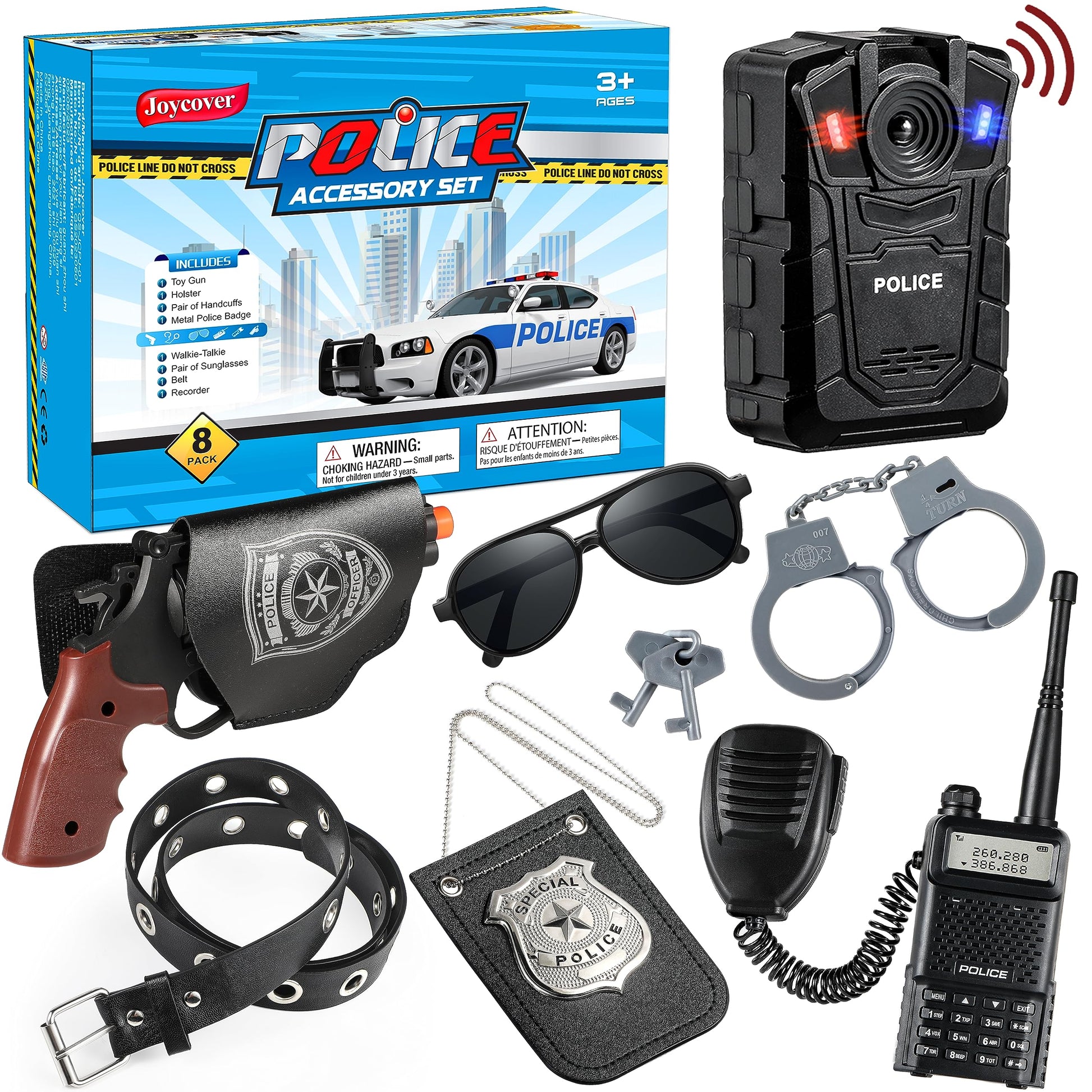 Deluxe All-In-One Police Accessories Role Play Set For Kids, Include Police Badge, Handcuffs, Belt. 8Pcs Cop Accessories, Hallow