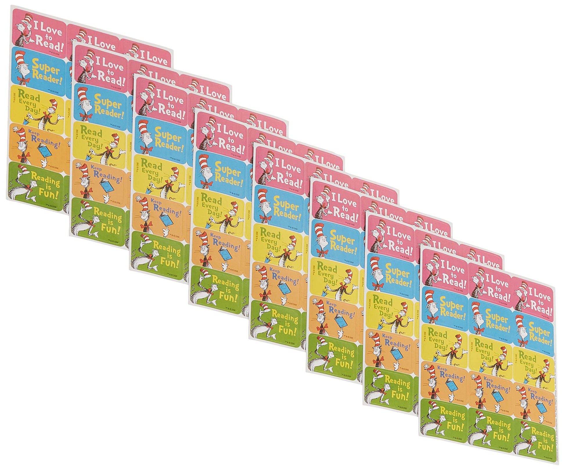 Eureka Classroom Decorations Cat in The Hat Reading Stickers for Kids and Educational Fun, 120pc