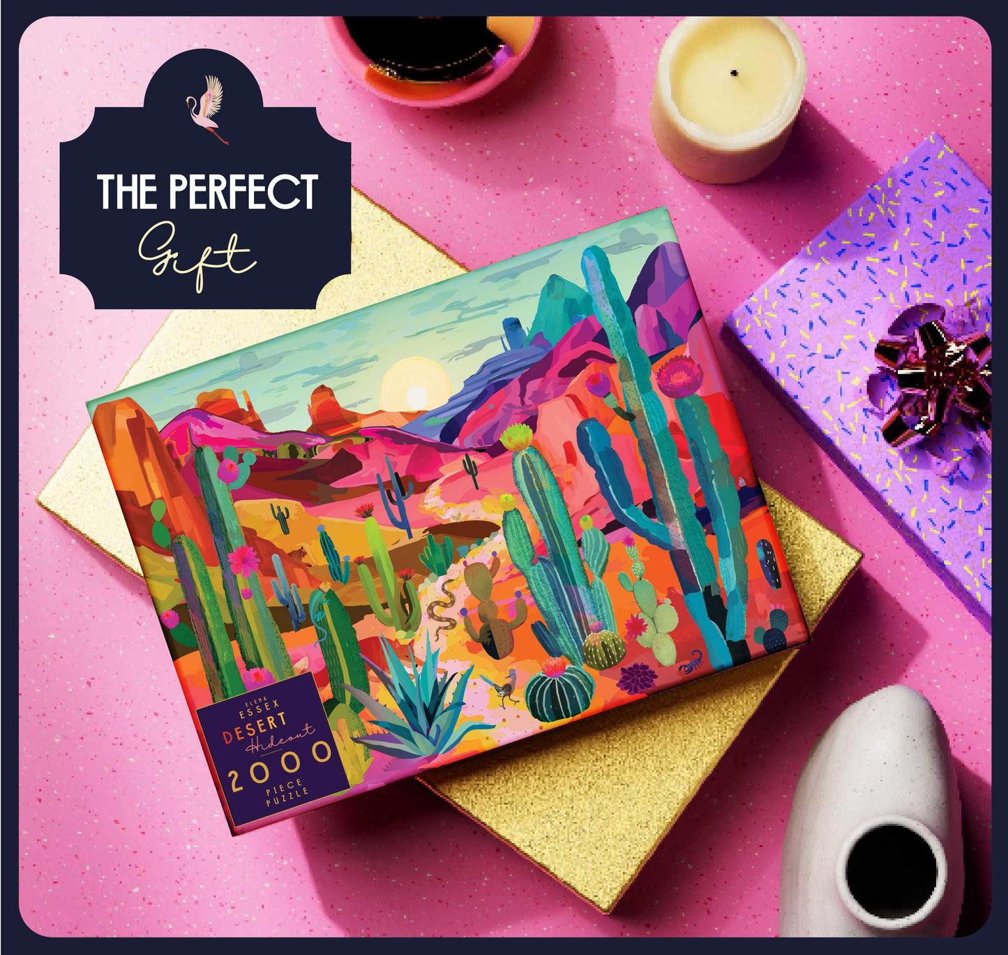 Elena Essex 2000 Piece Puzzle - Desert Hideout  2000 Piece Puzzle for mature-themeds  Puzzles for mature-themeds  Cool Cactus National Parks  Size 39x30 inches