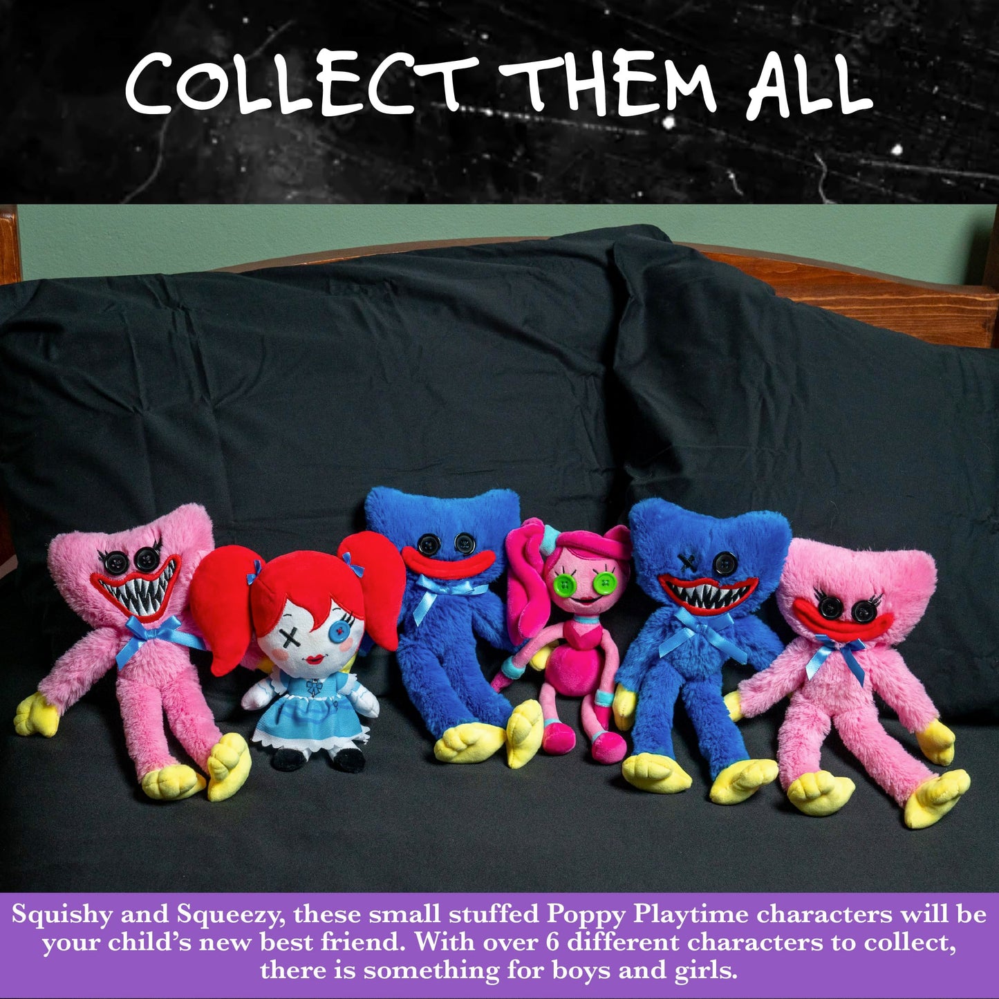 UCC Distributing Poppy Playtime Plush Toy - 8 Inch, Black, Soft Plush Material