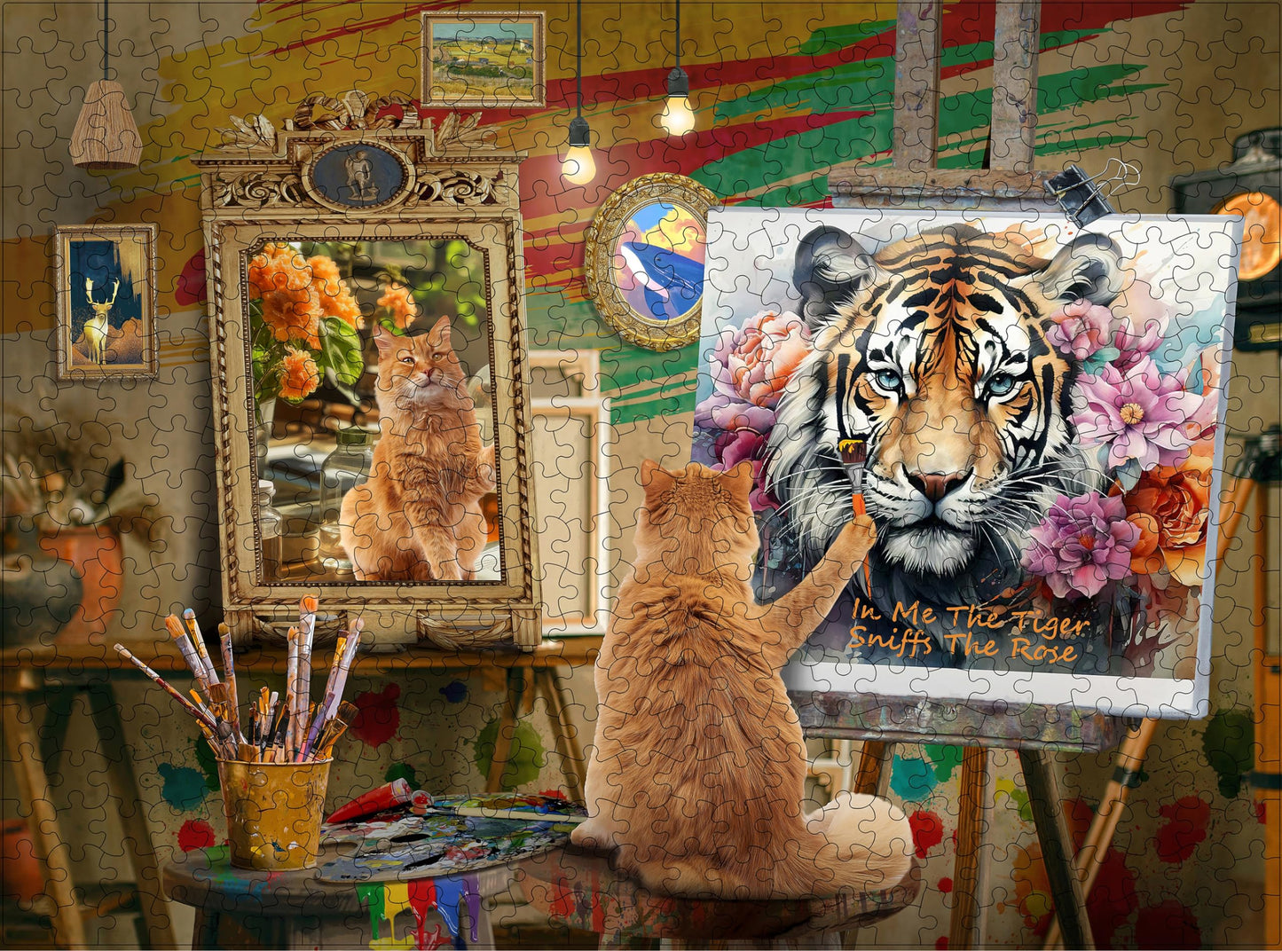 Jigsaw Puzzles 500 Pieces Puzzles For Adults,27'' X20'' Large Puzzle Animal Cat Painting Tiger Family Party Holiday-Each Piece I