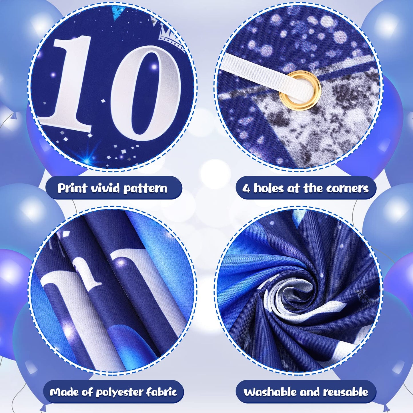 Blue 10Th Birthday Decorations For Boys Girls, Navy Blue Silver Happy 10Th Birthday Banner And 10Th Birthday Balloons For 10Th Birthday Anniversary Party Supplies, Tenth Year Old Party Decorations