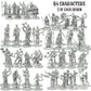 Townsfolk Mini Fantasy Figures Set- 64 Non Player Character Npc Miniatures - 1'' Hex Nobility, Merchants, And More - Compatible