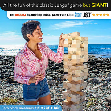 Jenga Giant Hardwood Blocks - 5ft Tall Stacking Game - Tan - Model JS7