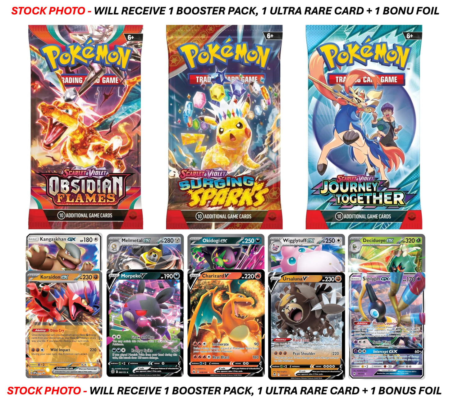 Pokemon TCG: 1 Authentic Factory Sealed Booster Pack and 1 Ultra Rare (V  EX  GX  VMAX  VSTAR  Etc.) + 1 Bonus Holofoil Card