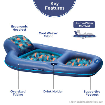 Aqua LEISURE Aqua Luxury Water Lounge Inflatable Pool Float X-Large Palm Beach Flamingo with Headrest, Backrest & Footrest