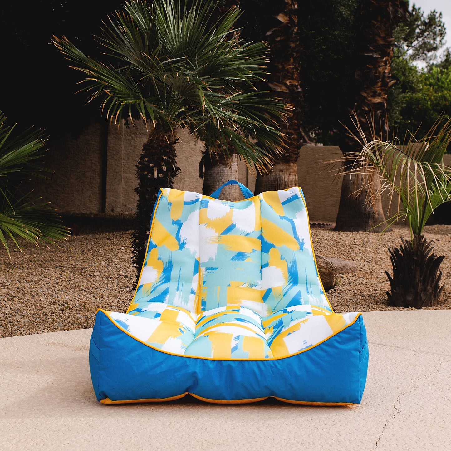 Big Joe Captain'S Float No Inflation Needed Pool Lounger With Drink Holder, Paintbrush Yellow Double Sided Mesh, Quick Draining Fabric, 3 Feet