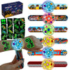 144PCS Monster Truck Party Favors for Kids, 96 Glow Tattoos Pre-cut + 24 Slap Bracelets + 24 Light Up Spinning Toys, Birthday Go