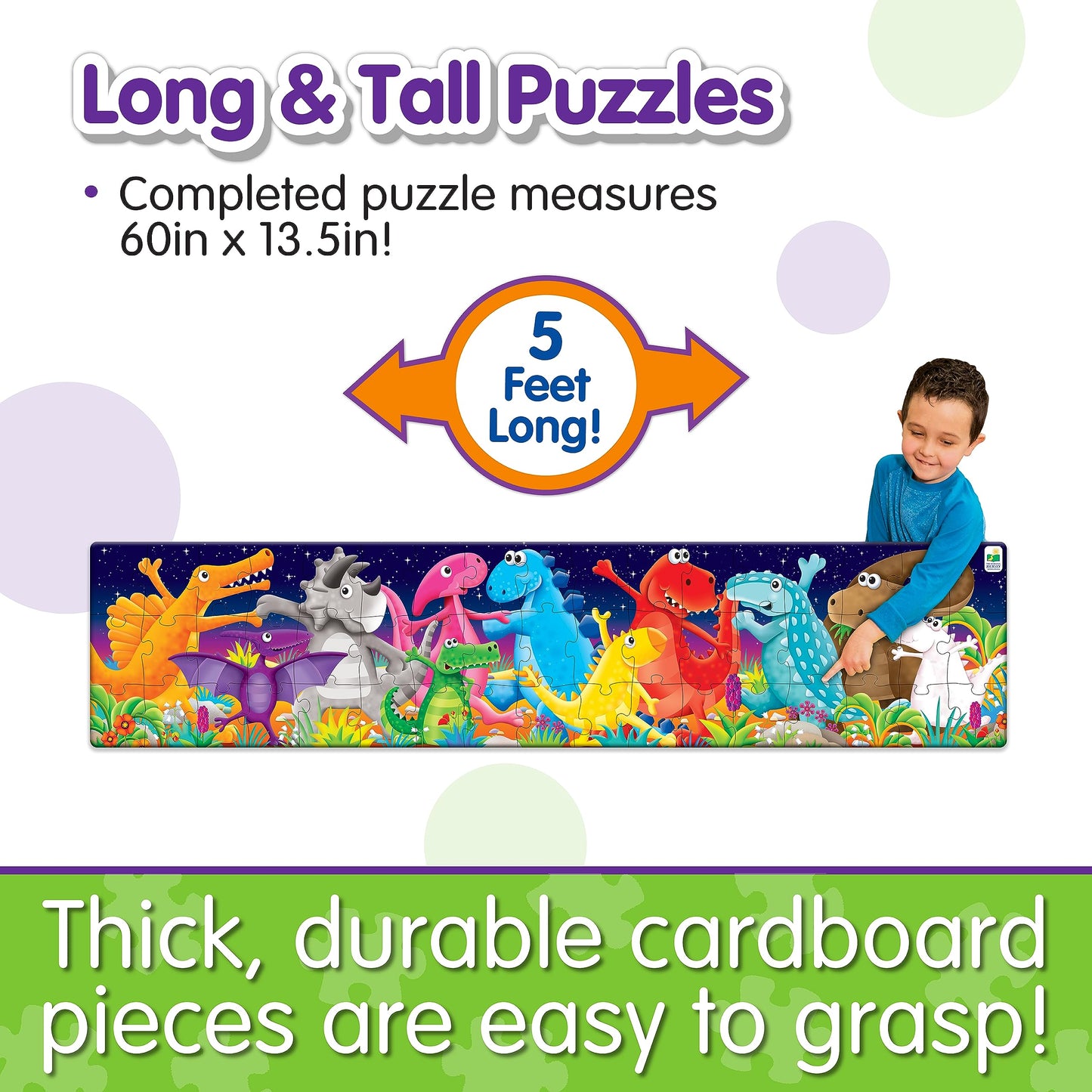 The Learning Journey Long & Tall Puzzle - Color Dancing Dinosaurs - 51 Piece, 5-Foot-Long Preschool Puzzle - Educational Gifts For Boys & Girls Ages 3 & Up, Multi (423929)