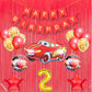 2nd Car Theme Happy Birthday Banner Decoration Red for 2 year Old Baby Boys Girls Kids 5 Pc Lightning Macqueen Theme 10 Pc Confe