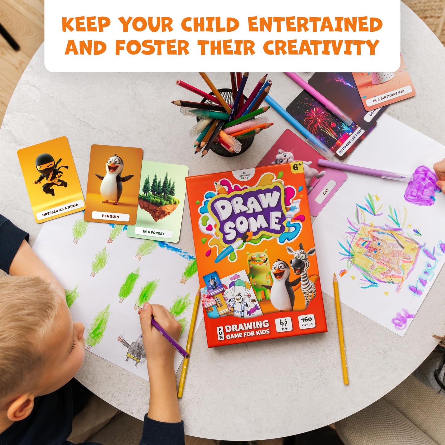 Drawsome Drawing Game For Creative Kids - 160 Prompt Cards With Characters, Actions, Styles & Places To Spark Imagination - Fun