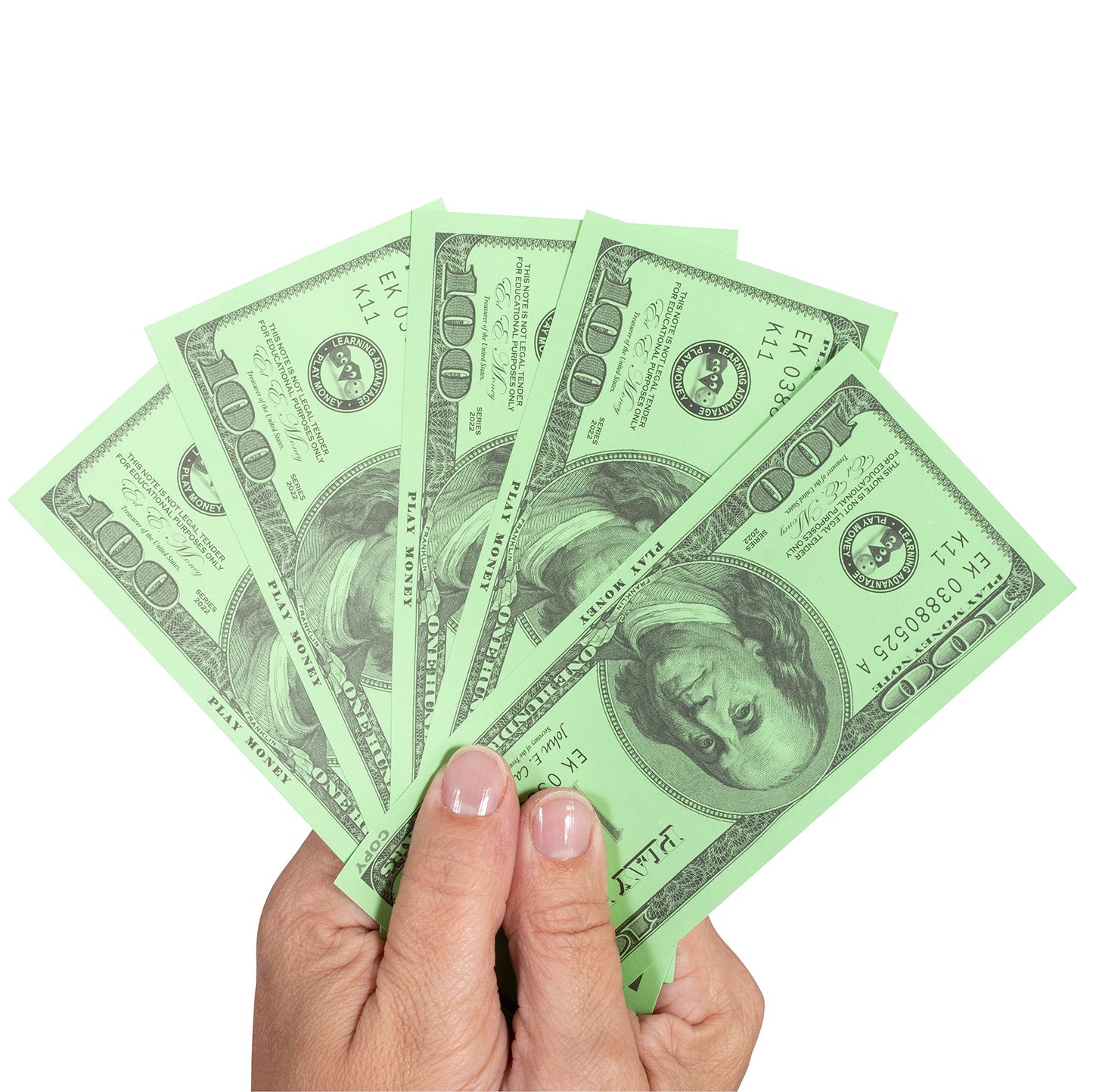 Learning Advantage One Hundred Dollar Play Bills - Set Of 50 $100 Paper Bills - Designed And Sized Like Real Us Currency - Teach
