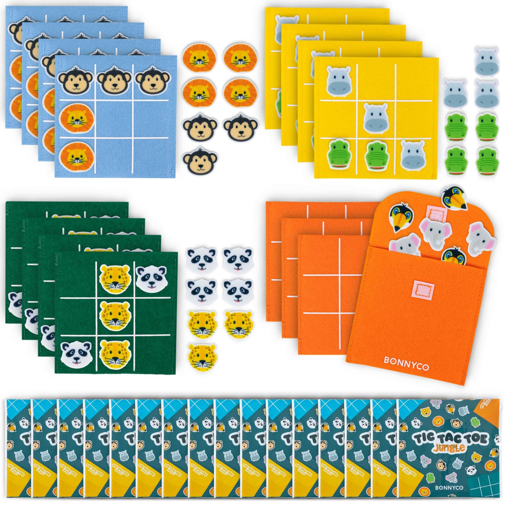 BONNYCO Tic Tac Toe Game Pack 16 Jungle Animals Kids Party Favors Safari Goodie Bags Stuffers for Kids 3-5 4-8, Goody Bag Stuffe