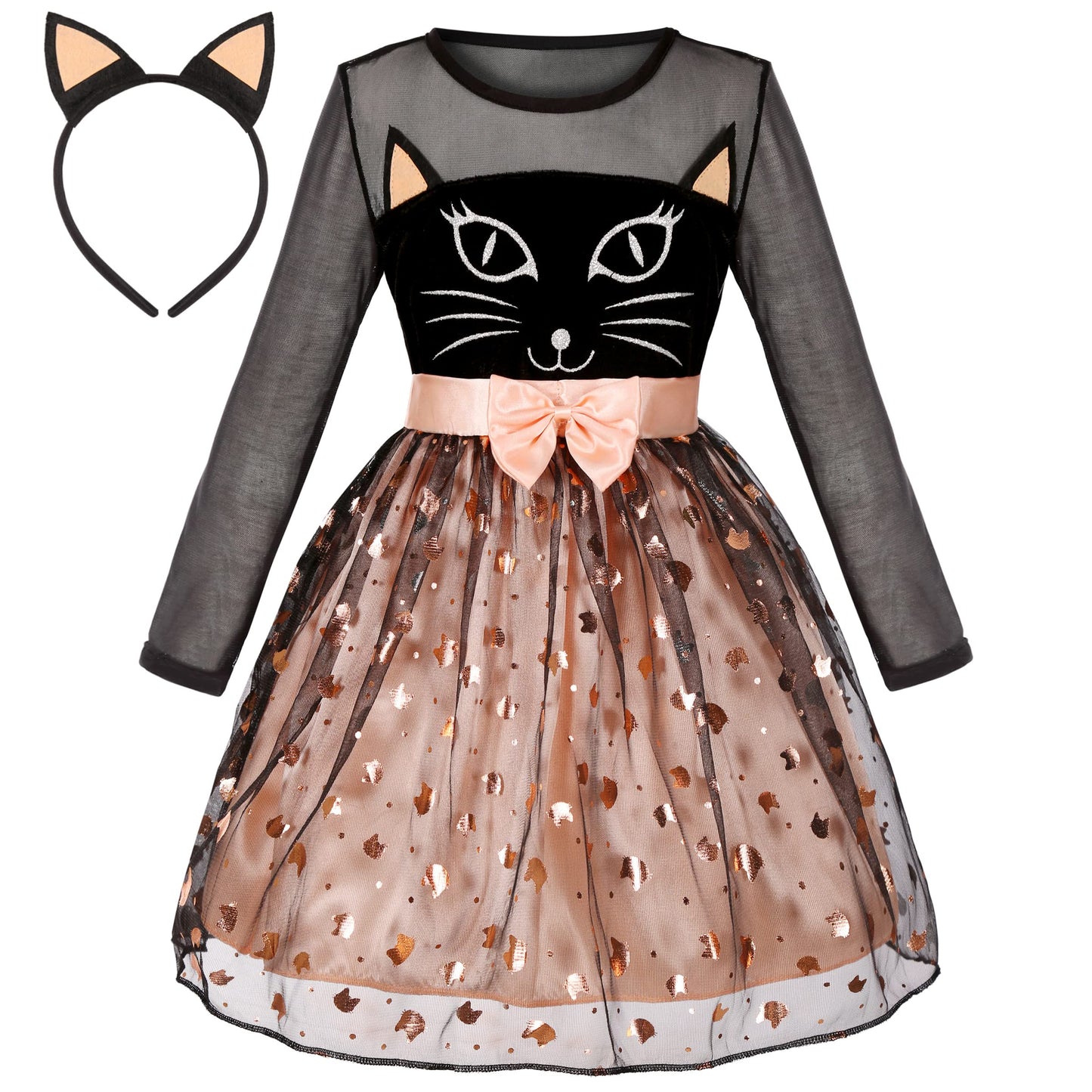 Neilyoshop Halloween Black Cat Costumes For Girls With One Tail 4-12Years 4-5T