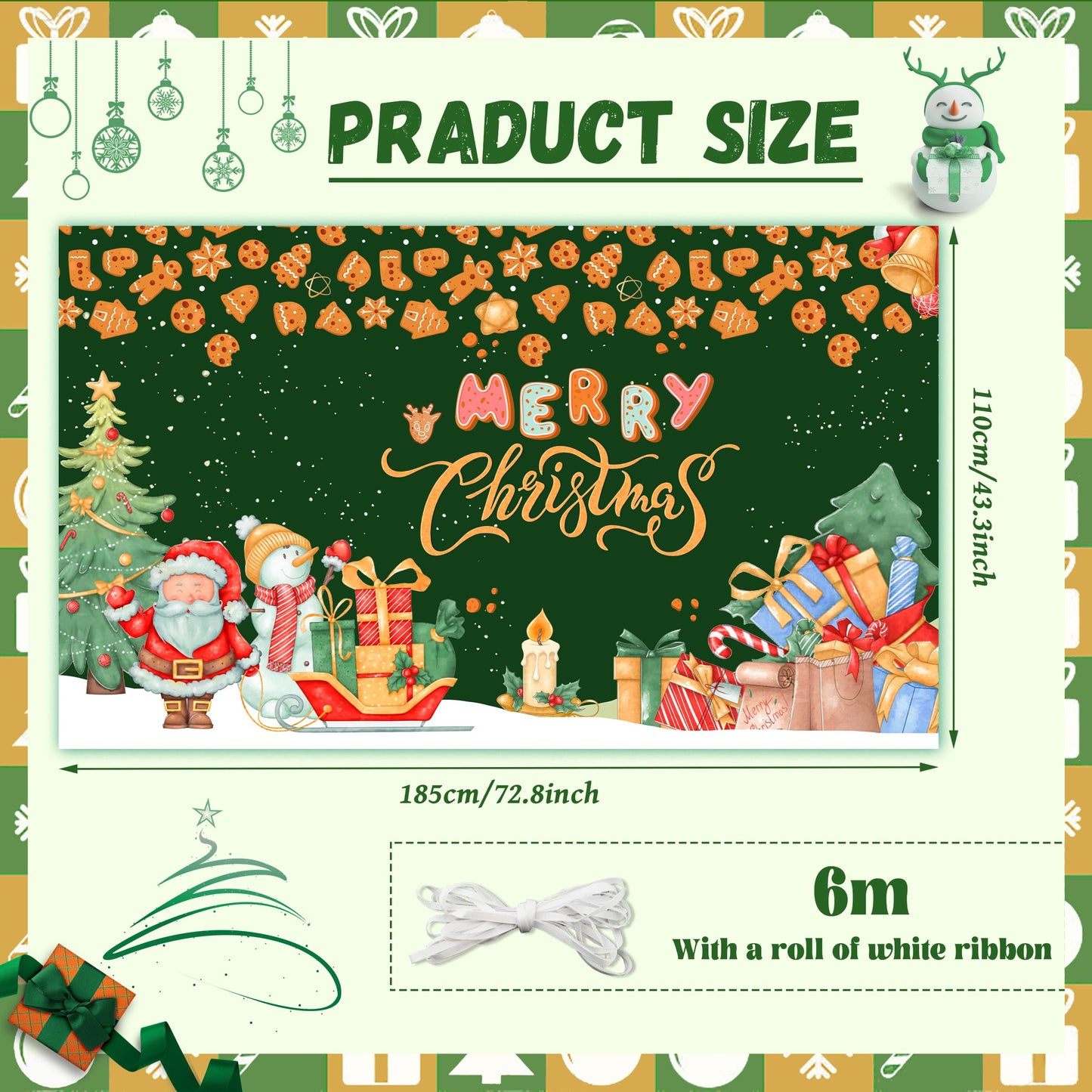 Green Merry Christmas Banner, Large-72  45 Inch Christmas Tree Santa Backdrop for Christmas Decorations Merry Christmas Photo Ba
