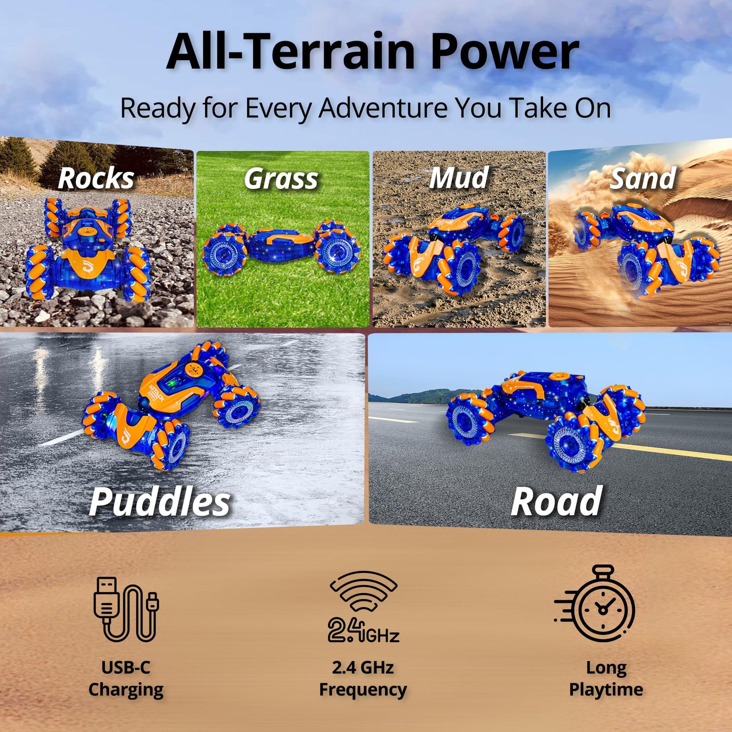 Gesture Sensing RC Stunt Car, Remote Control Car, Rotating Rechargeable Transform Car Toys, with Lights Music Spray, 360 4WD Rem