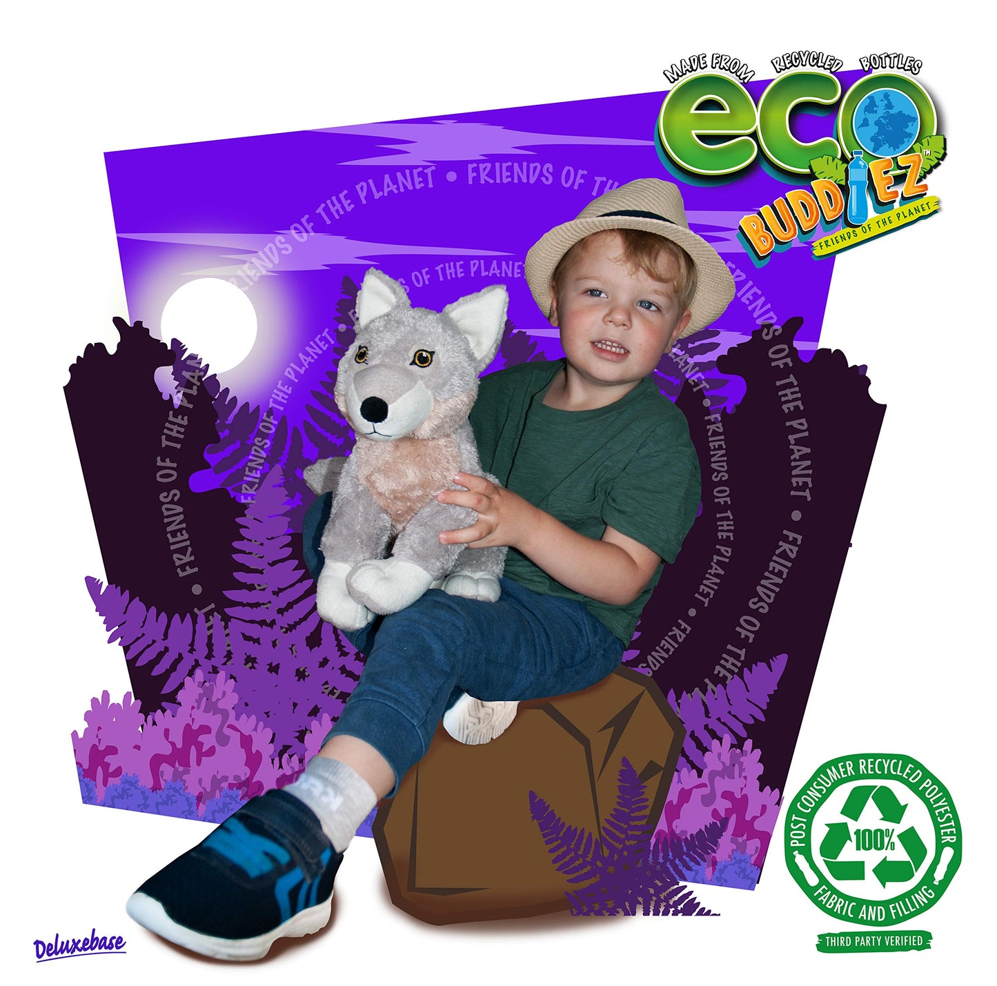 Ecobuddiez - Wolf From Deluxebase. 12 Inch Wolf Plush Toy. Eco Friendly Child Safe Wolf Stuffed Animal Made From Recycled Plastic Bottles.
