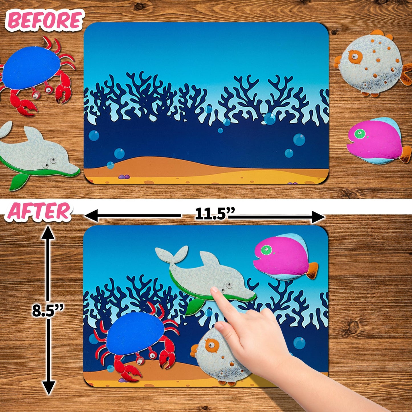 Playbees Press and Peel Foil Kit Sea Animals - Preschool Arts and Crafts Kit for Kids- No Mess Art for Boys & Girls Ages 4, 5, 6