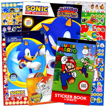 Stickerland Sonic Coloring Book Stickers Set for Kids Bundle Includes Super Mario Sticker Sheets, Reward Stickers, and More (Son