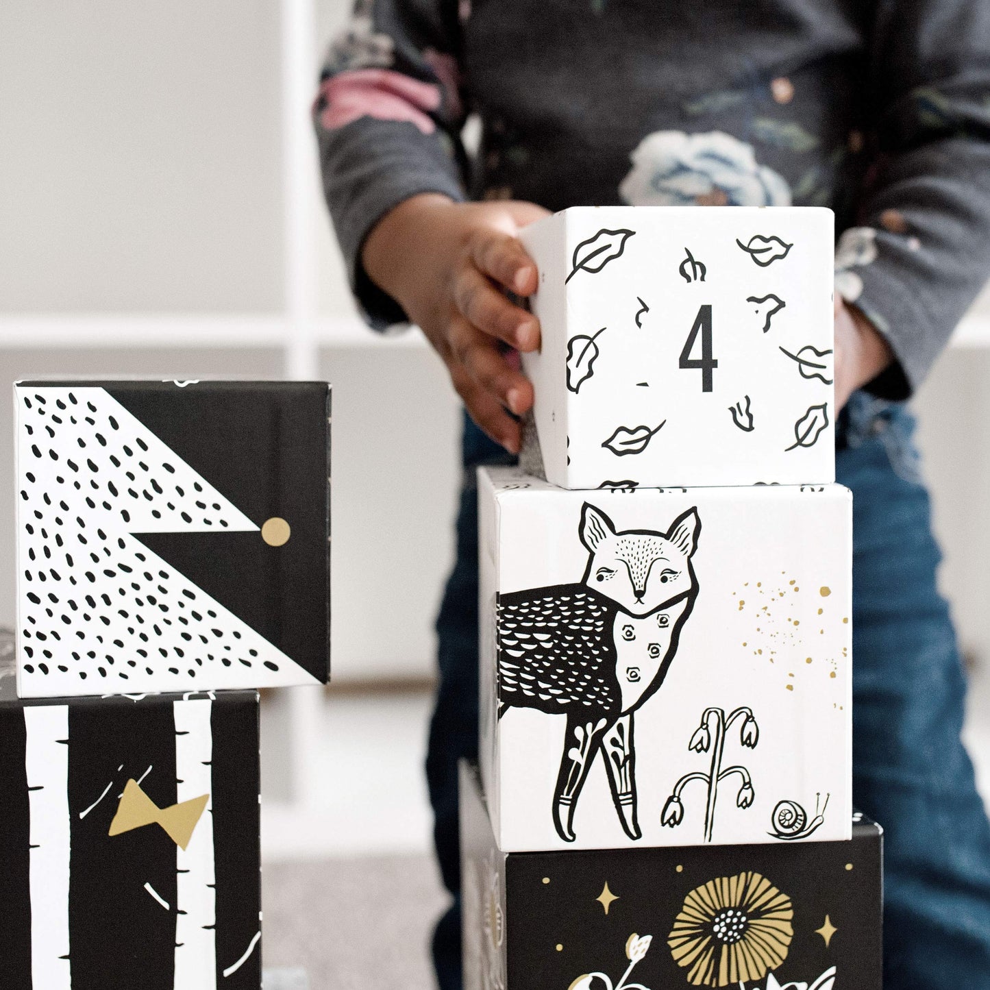Wee Gallery Nesting Blocks - Woodland Animals And Numbers, Black And White Stacking And Building Toy For Toddlers And Kids, Motor Skills, Creative Play And Problem Solving For Children (Age 2 And Up)