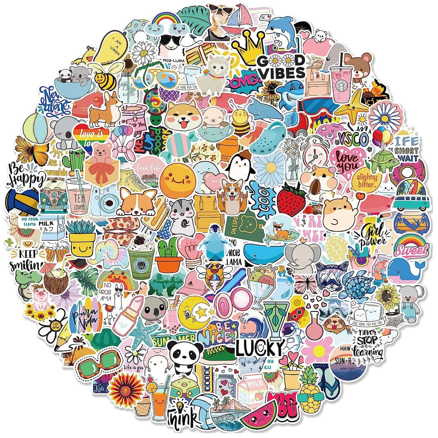 Bekayshad Stickers For Water Bottles, 200 Pack/Pcs Hydroflask Cute Vinyl Vsco Aesthetic Waterproof Stickers Laptop Skateboard Computer Phone Stickers For Kids Teens Girls, Sticker Packs