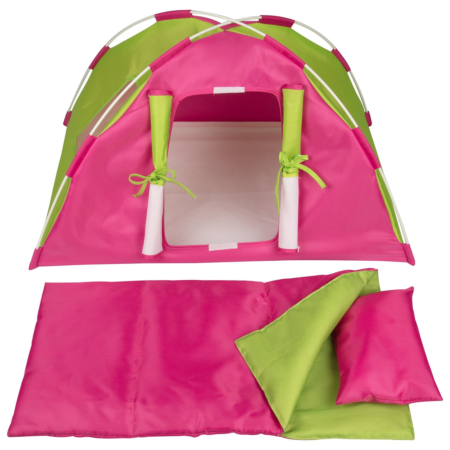 Dress Along Dolly Doll Camping Bed Tent w Sleeping Bag & Pillow - enhanced Handmade Furniture Accessories for 18 Dolls - Large Sized -23x 15x14