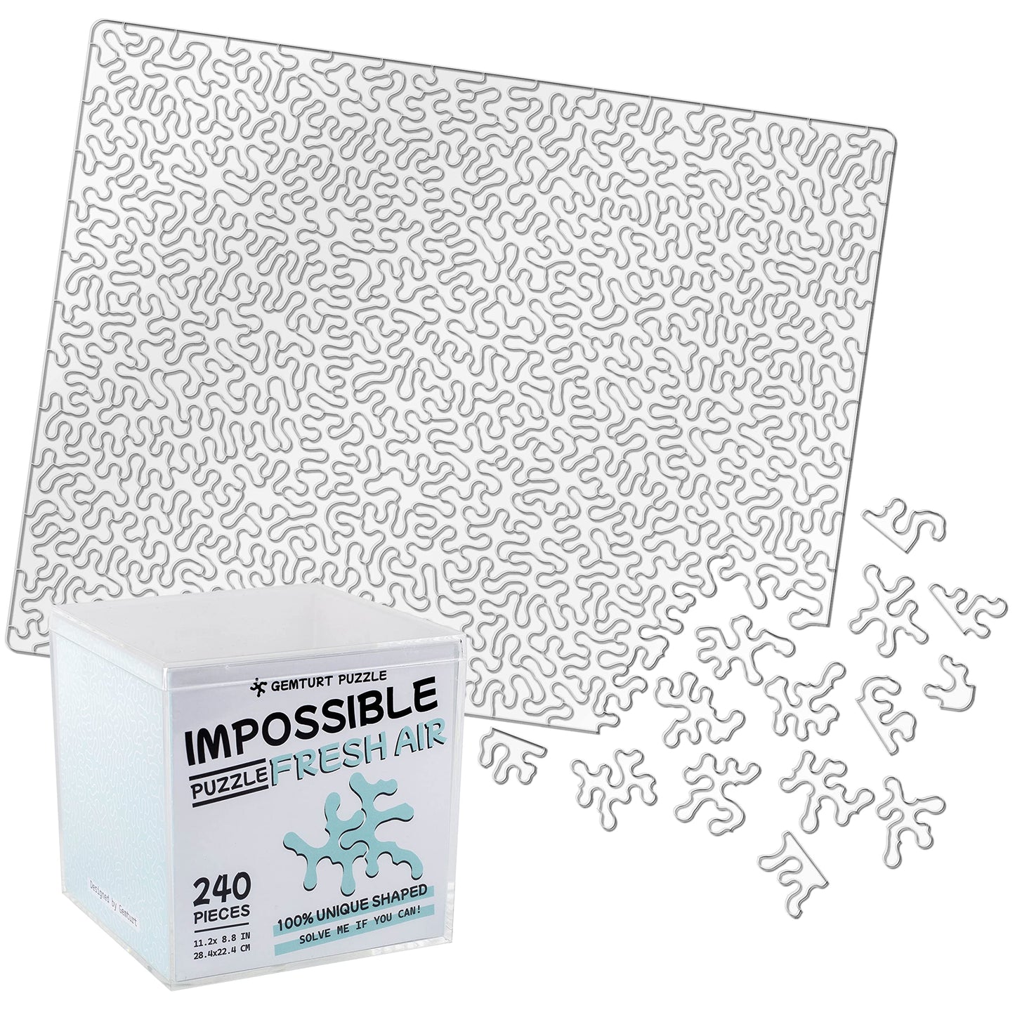 GEMTURT Unique Jigsaw Puzzle - 240 Pieces Blue Acrylic - Non-Repeat Shape - Difficult Puzzle for Adults - Model 1