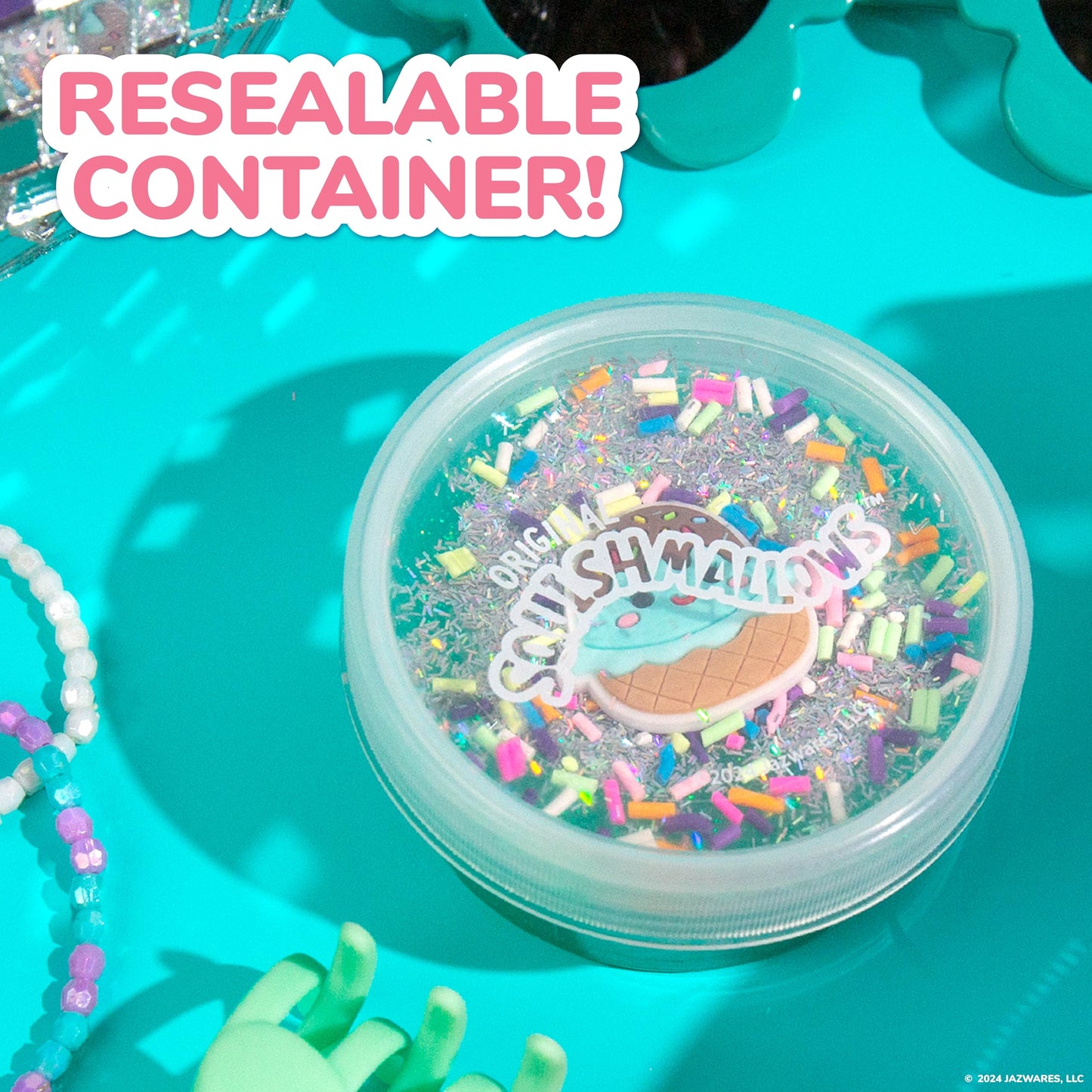 Original Squishmallows Glitter Slime, Mini Squishmallows Maya The Ice Cream Charm, Chocolate Scented Slime, 3 Fun Slime Add-Ins, Pre-Made Slime For Kids, Great 6 Year Old Toys, Sludge Toy