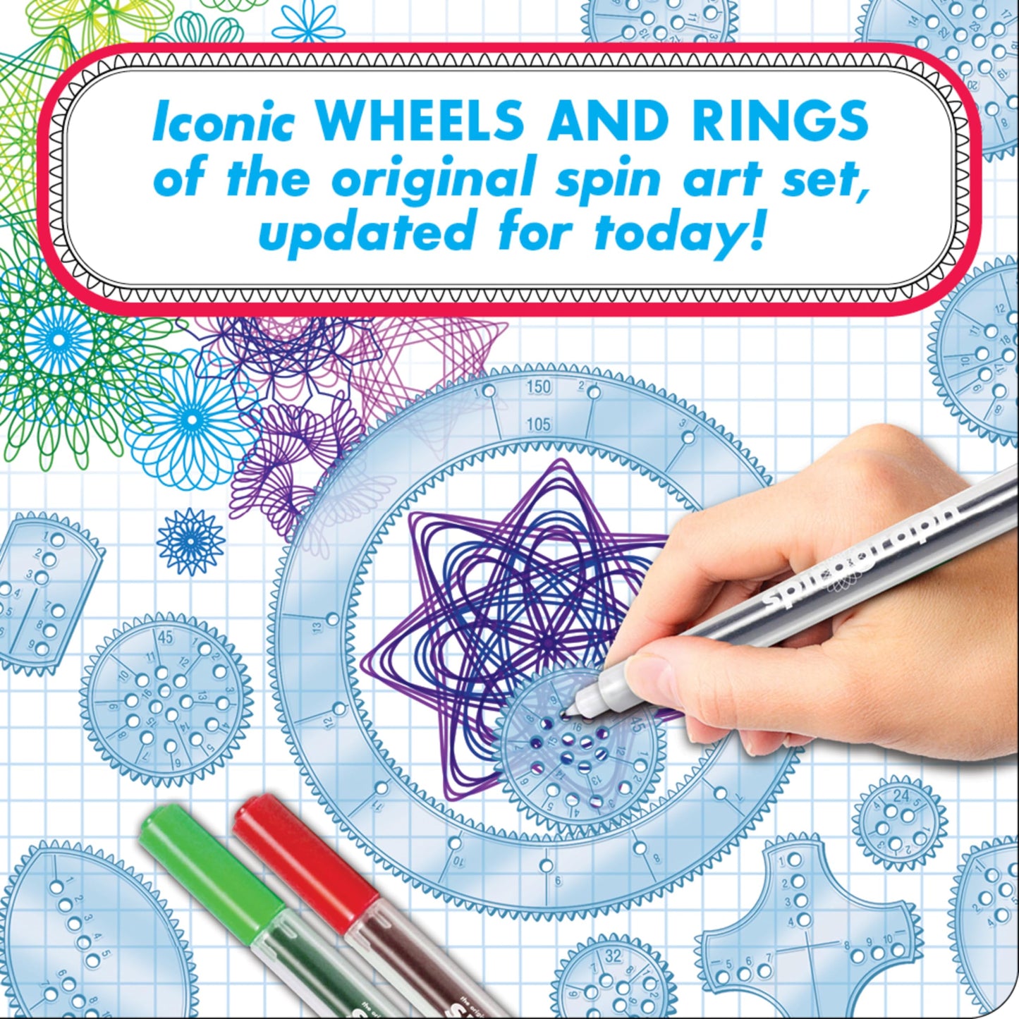 Spirograph Deluxe Set -Arts and Crafts, Kids Toys, Art Supplies, Craft Supplies, Drawing Kit, Spiral Art, Classic Gear Design Ki
