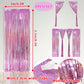 MALANKU 2 Pack Foil Fringe Backdrop Curtains Pink Party Decorations - 3.3 x 8.2ft Tinsel Curtain Photo Backdrops for Birthdays C