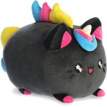 Aurora® Enchanting Tasty Peach® Ink Drop Unicorn Meowchi Stuffed Animal - Bright & Colorful Design - Showpiece Plush - Black 16 Inches