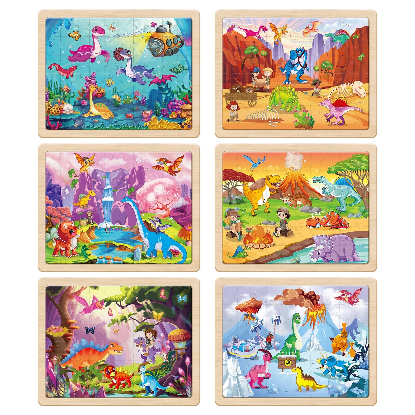 Synarry Wooden Dinosaur Puzzles For Kids Ages 4-6, 6 Packs 60 Pcs Jigsaw Puzzles Educational Toys Gifts For Children Ages 4-8, Kids Puzzles For 4+ Year Olds Boys Girls, Wood Puzzles Ages 3 4 5 6 7 8