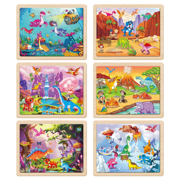 Synarry Wooden Dinosaur Puzzles For Kids Ages 4-6, 6 Packs 60 Pcs Jigsaw Puzzles Educational Toys Gifts For Children Ages 4-8, Kids Puzzles For 4+ Year Olds Boys Girls, Wood Puzzles Ages 3 4 5 6 7 8