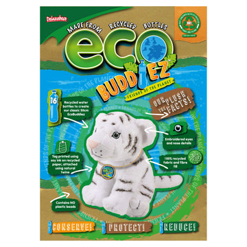 Ecobuddiez - White Tiger From Deluxebase. 8-Inch Sustainable Plush Animal From Recycled Materials, Eco-Friendly Soft Stuffed Toy