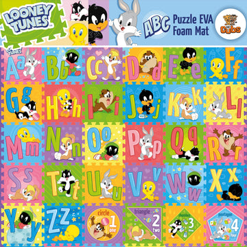 Looney Tunes ABC, Numbers & Shapes EVA Foam Puzzle Mat Non-Toxic Play Mat for Tummy Time, Kids Preschool & Nursery - 36 Tiles, 1