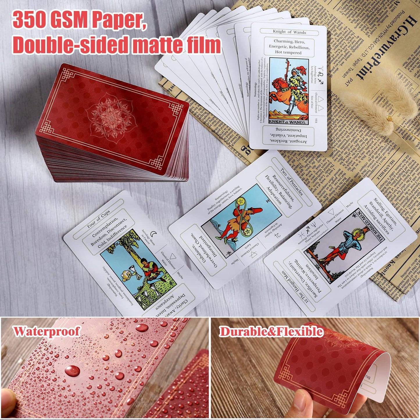 Erbacan Beginner Tarot Cards Deck-Tarot Cards With Meanings On Them-Tarot Deck With Guidebook(Free Soft Velvet Pouch Bag)