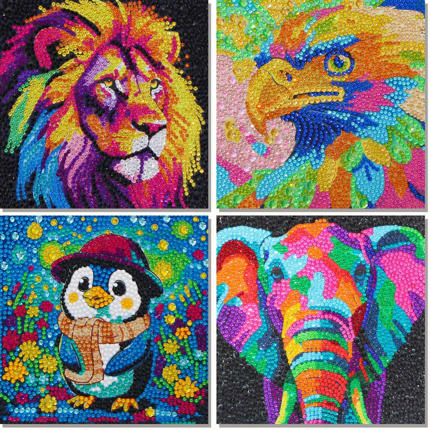 Libfx Diamond Art Kits For Kids 4 Pcs Diamond Art For Kids Girls Boys Beginners Arts And Crafts For Kids Ages 8-12 (Lion-Elephan