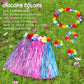Fortuning'S Jds Girl'S Hawaiian Hula Grass Skirt Tricolor Matching Elastic Flowers Costume Set For Luau Tropical Beach Party Kid