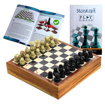 Stonkraft - 8' X 8' Chess Board With Wooden Base With Stone Inlaid & Stone Pieces Game Set