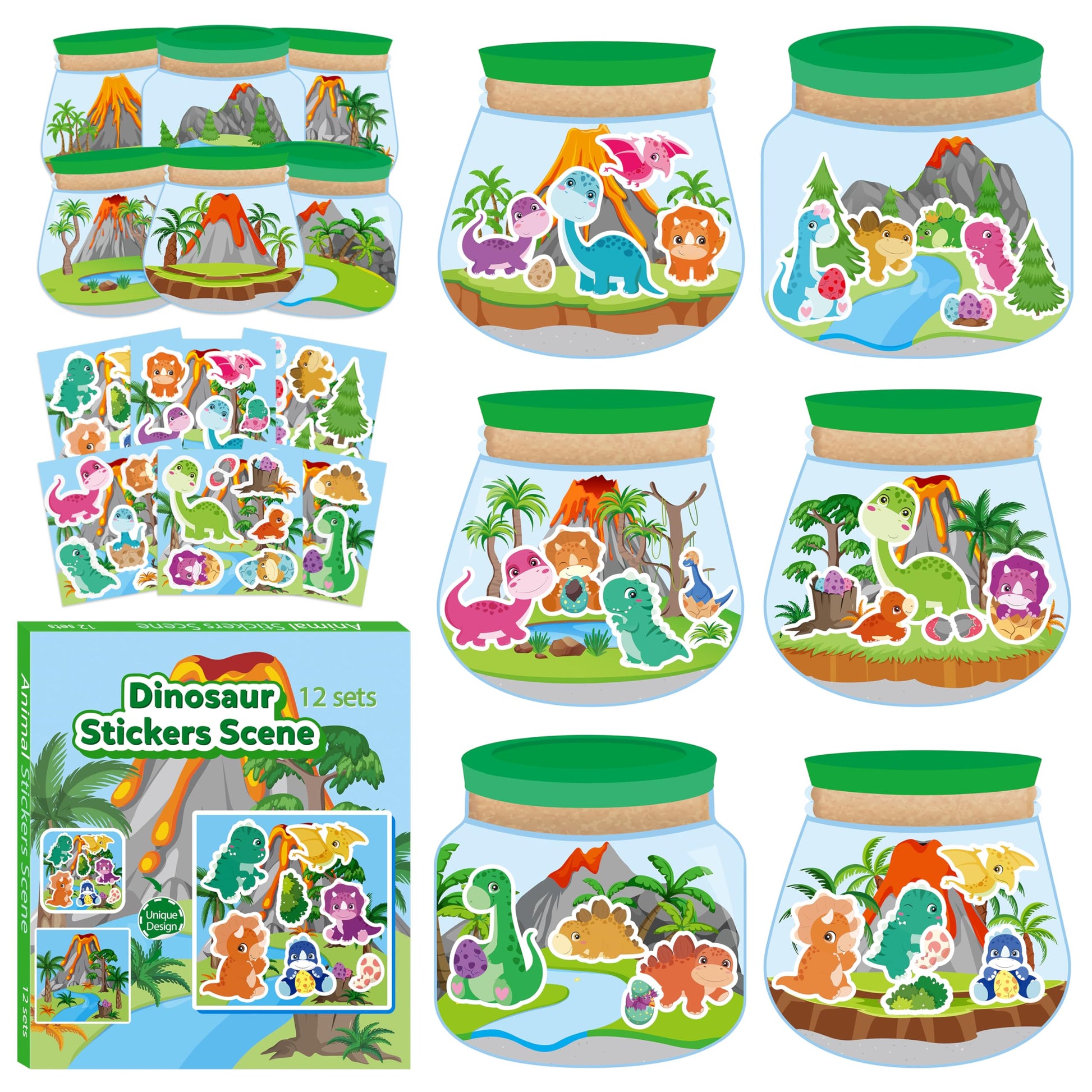Cy2Side 12 Set Dinosaur Terrarium Stickers Scene For Kids, Make A Dinosaur Scene With Terrarium Diy Art Craft For Kids Early Learning Educational Class Party Favors For Classroom Reward