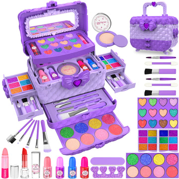 54 Pcs Kids Makeup Kit for Girls, Princess Real Washable Pretend Play Cosmetic Set Toys with Mirror, Non-Toxic & Safe, Birthday