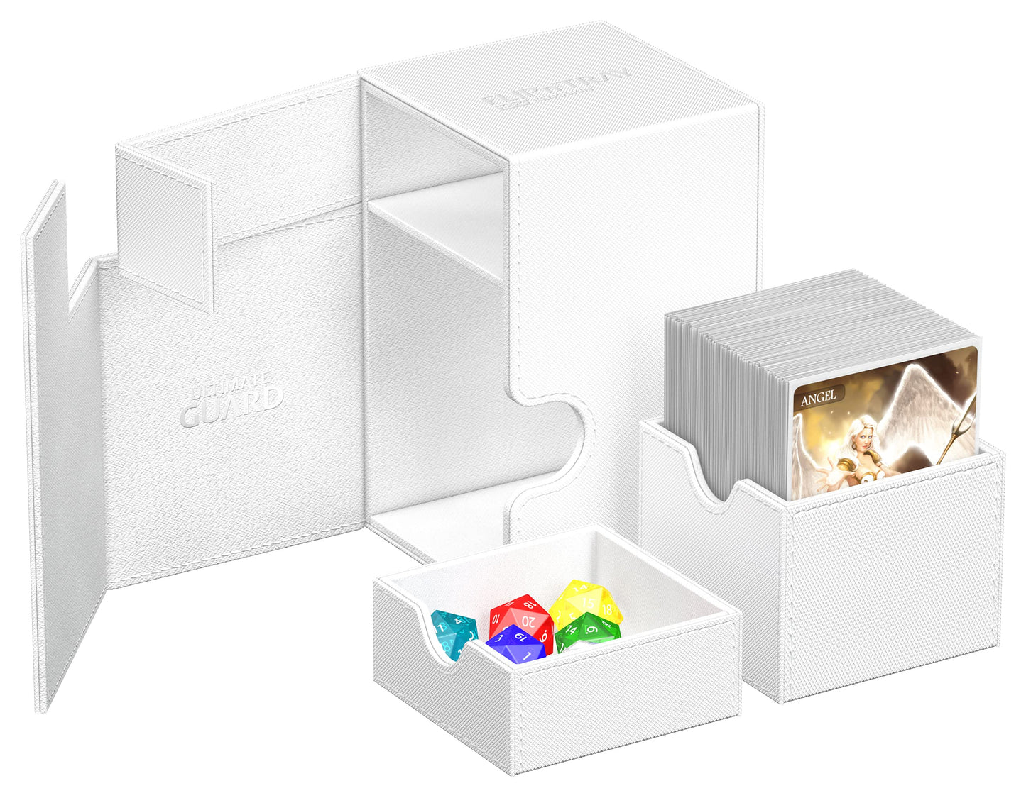Ultimate Guard FlipnTray 100+, Deck Case for 100 Double-Sleeved TCG Cards + Dice Tray, White, Independent Magnetic Closure & M