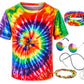 Kids Hippie Costume For Boys Girls 60S 70S T-Shirt 5Pcs Set For Halloween Party 9-10 Years Colorful